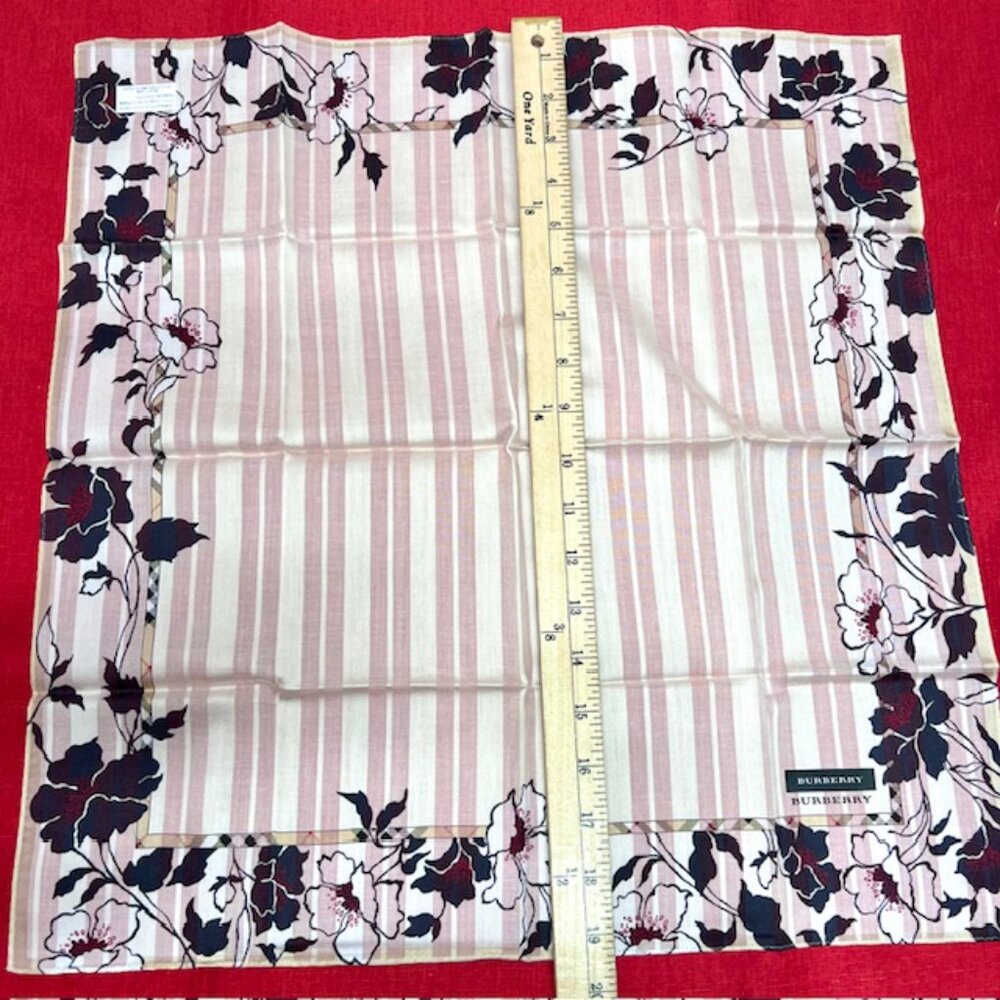 New  Burberry Miniscarf/handkerchief  20"Cotton/silk ivery purle black flora(31 - Picture 4 of 5